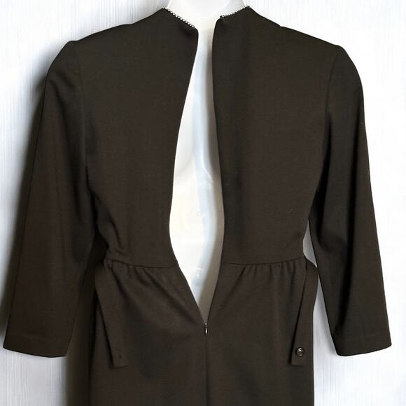 Vintage 70s Caron Petite Black Rhinestone Cocktail Dress 10P Bow Belt Retro Midi - Picture 9 of 10